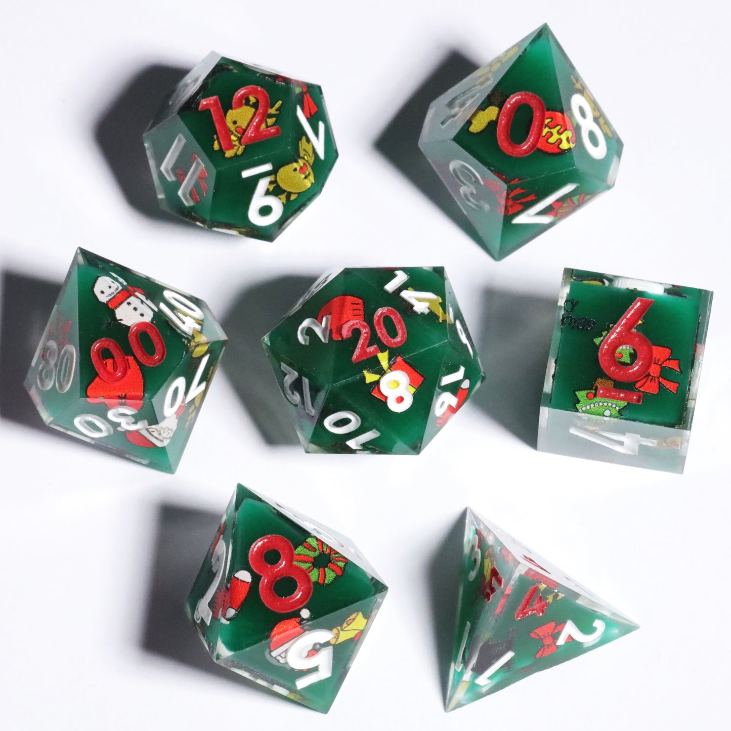 Glow in the Dark Green Christmas DnD Dice Set