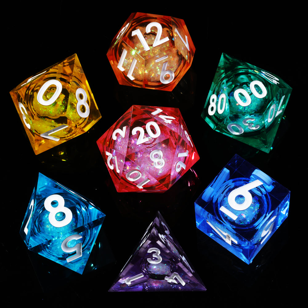 Liquid Core Rainbow DnD Dice Set