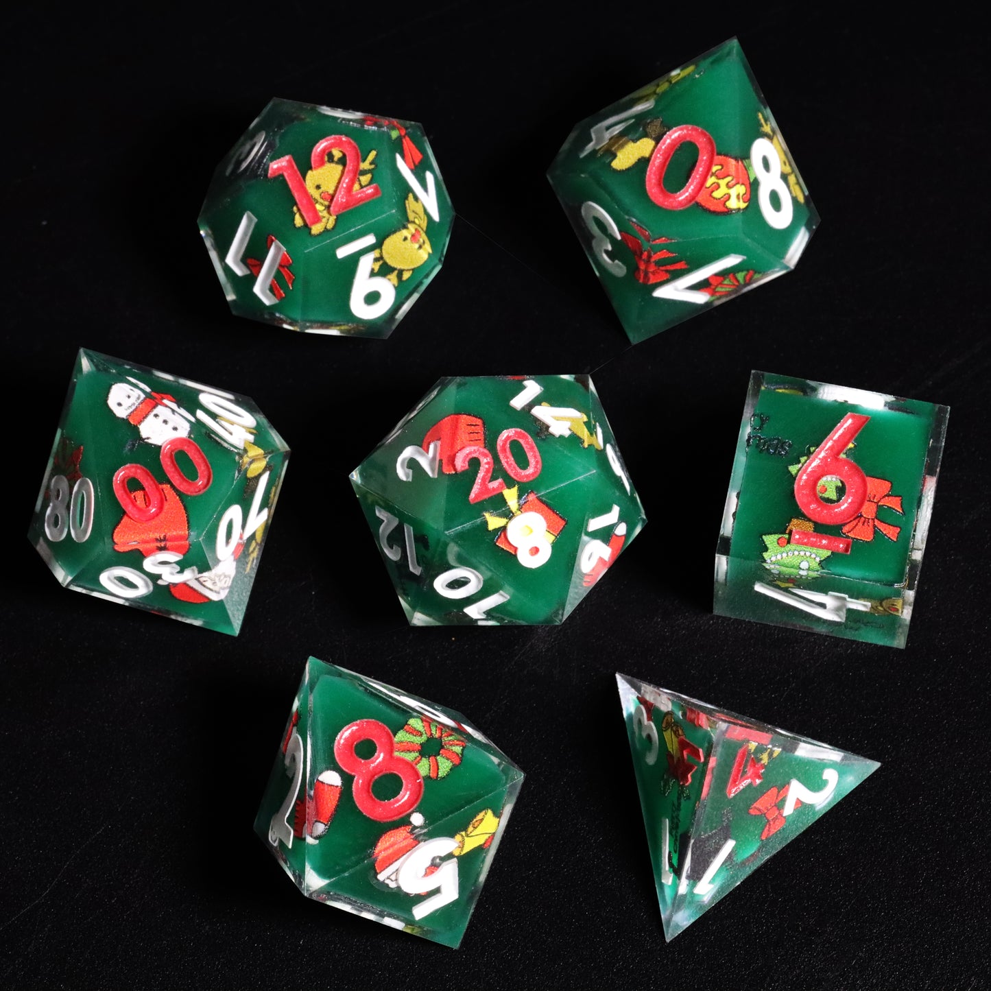 Glow in the Dark Green Christmas DnD Dice Set