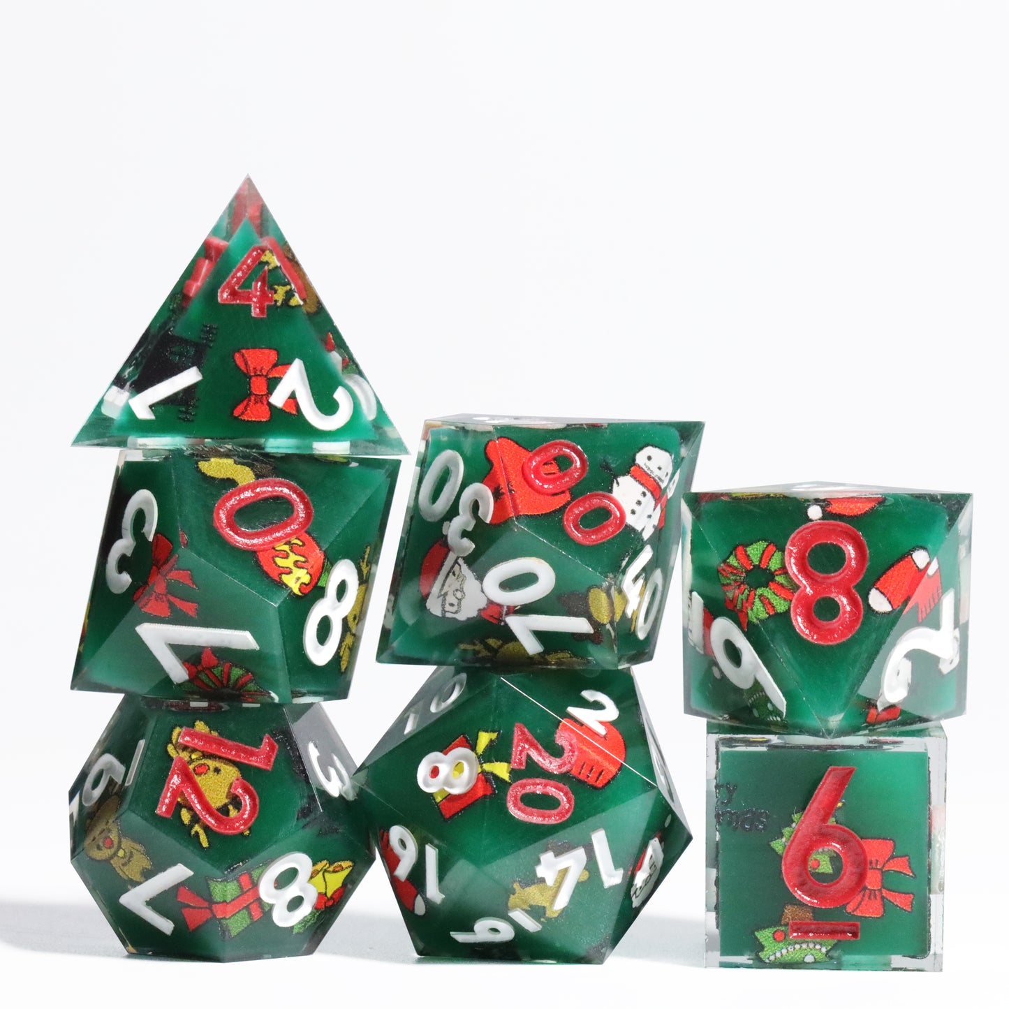 Glow in the Dark Green Christmas DnD Dice Set