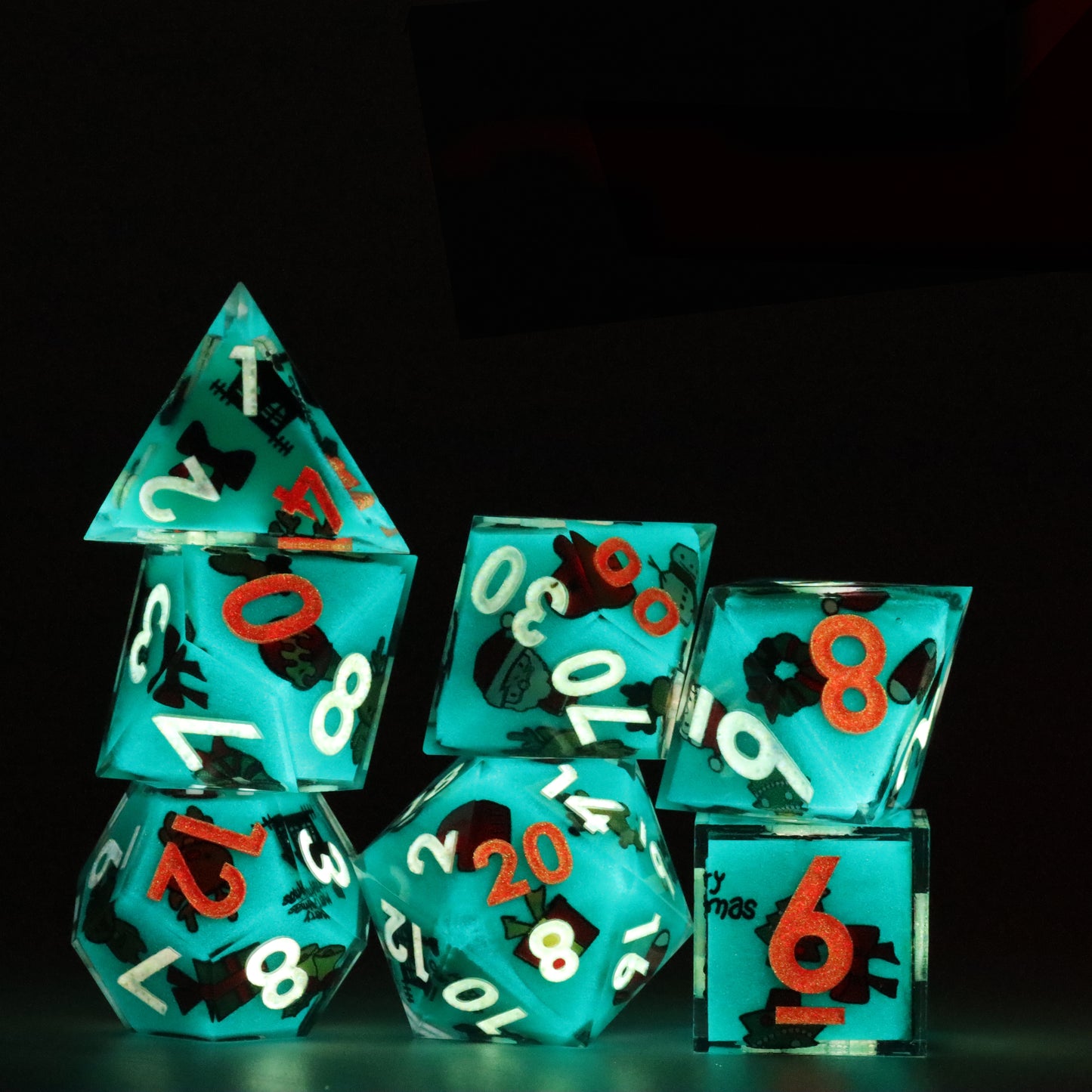 Glow in the Dark Green Christmas DnD Dice Set