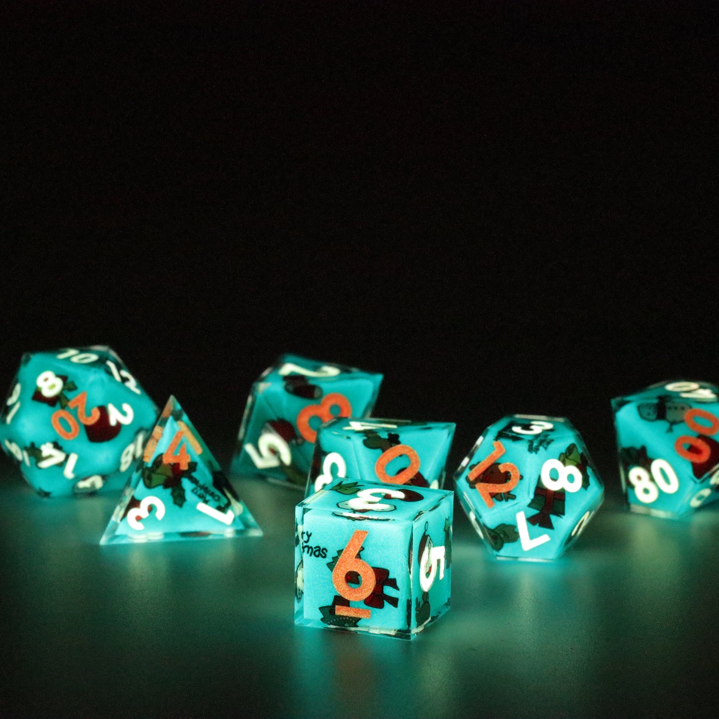 Glow in the Dark Green Christmas DnD Dice Set