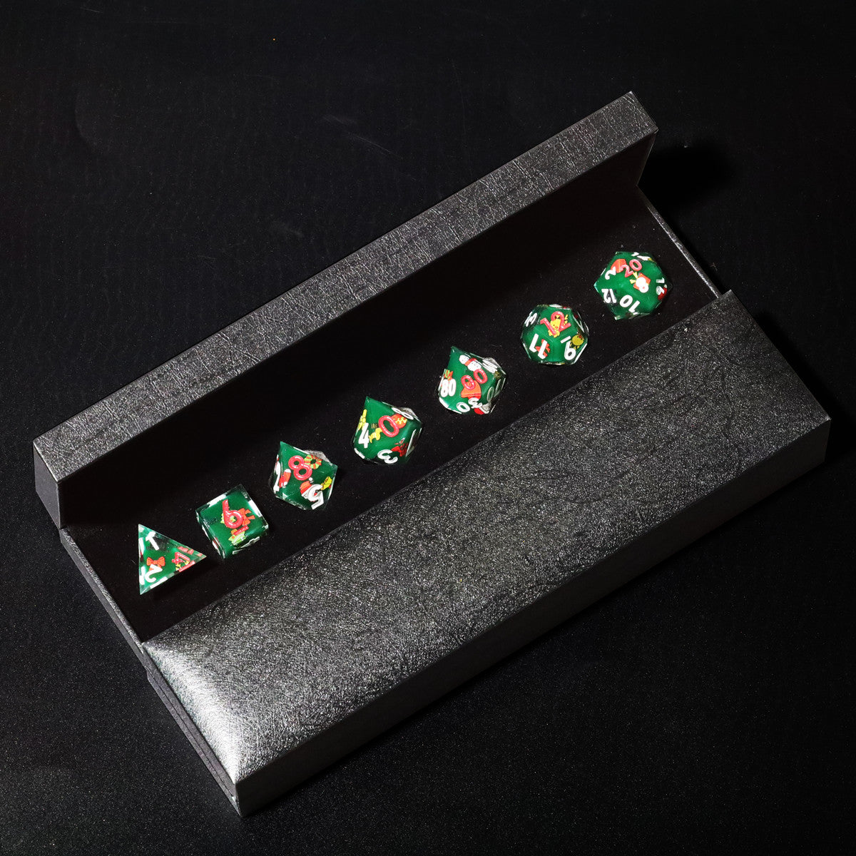 Glow in the Dark Green Christmas DnD Dice Set