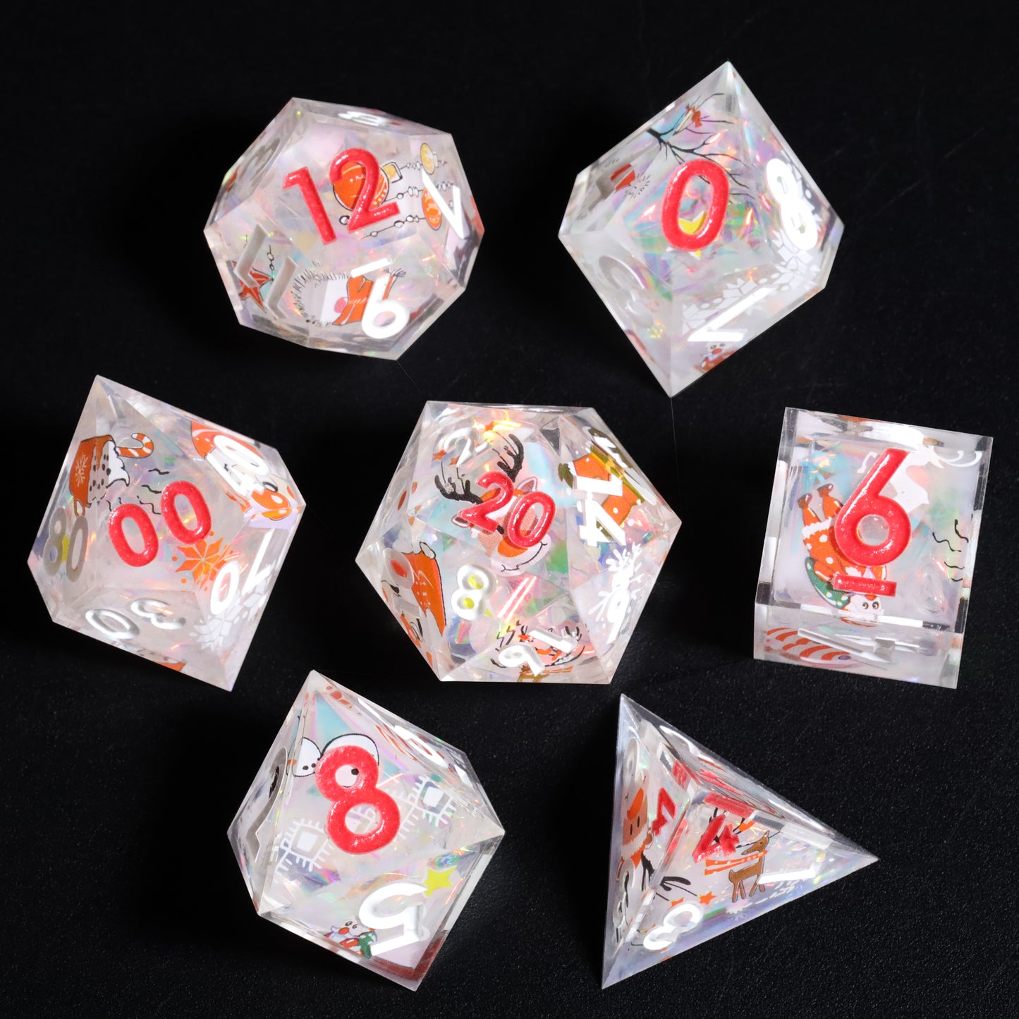 Glow in the Dark White Christmas DnD Dice Set