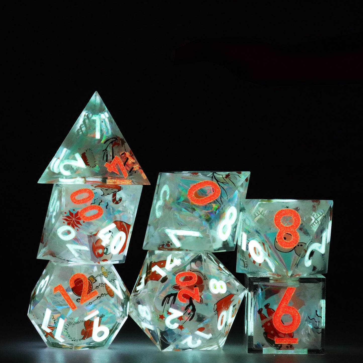 Glow in the Dark White Christmas DnD Dice Set