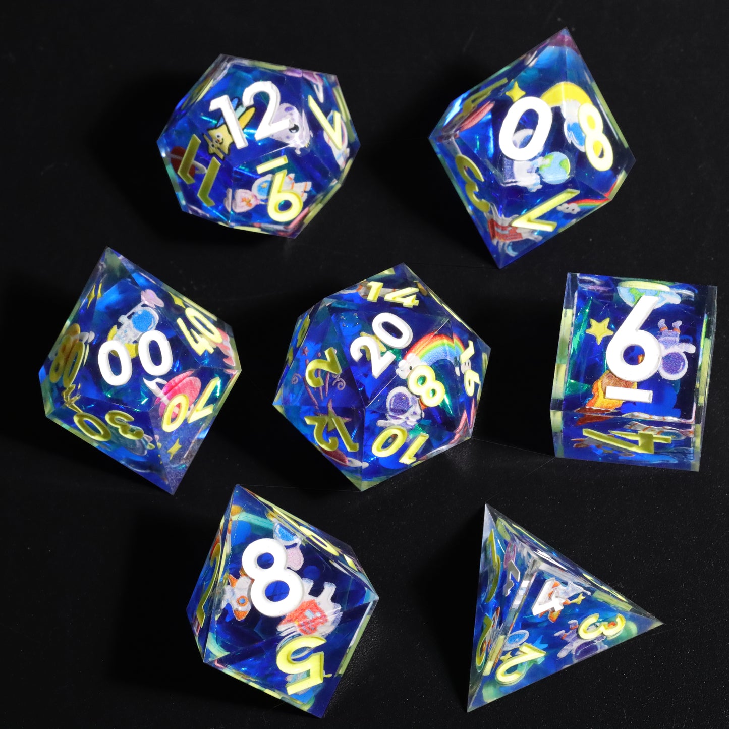 Glow in the Dark Flying Into Space DnD Dice Set