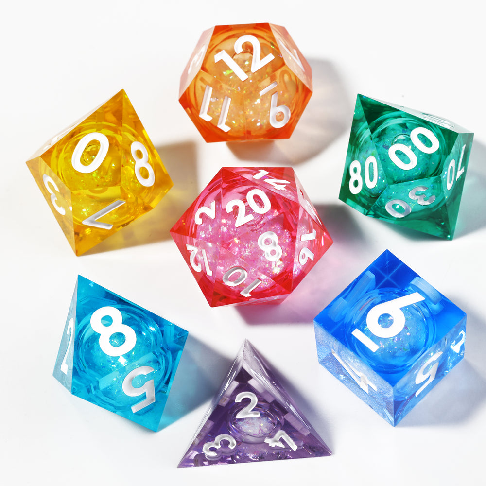 Liquid Core Rainbow DnD Dice Set