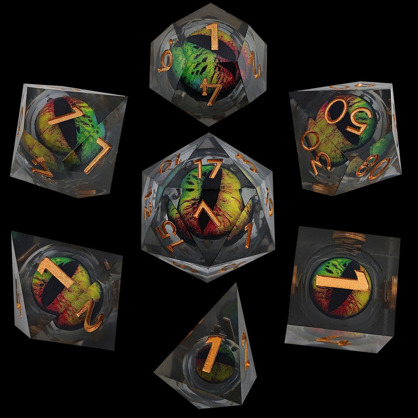 Rolling Dragon Eye Liquid Core DnD Dice Set