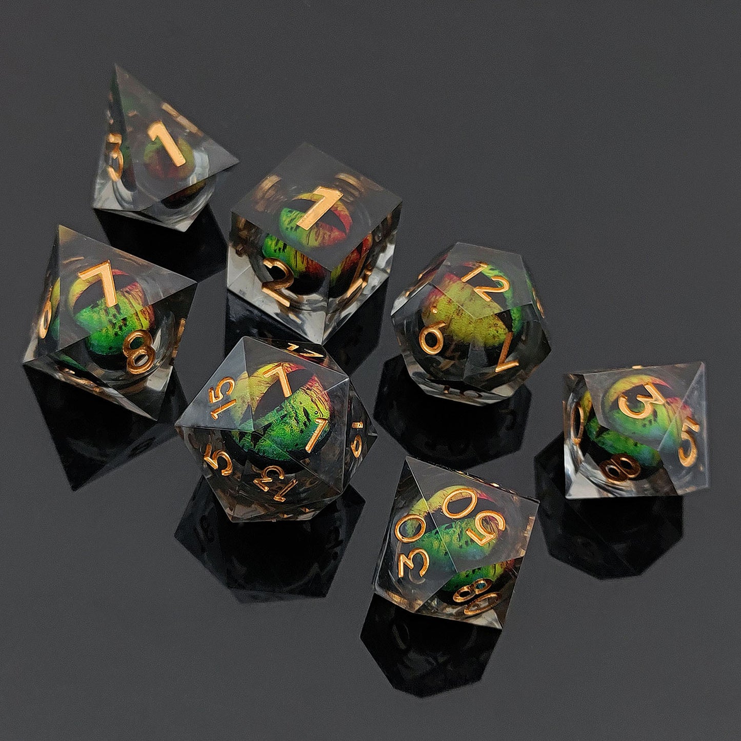 Rolling Dragon Eye Liquid Core DnD Dice Set